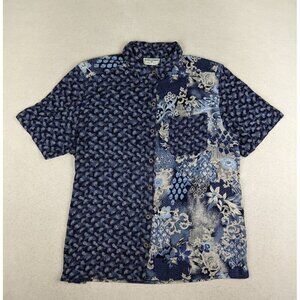 Alfred Dunner Women's Top Blue Paisley Floral Print Short Sleeve Button-Up 16